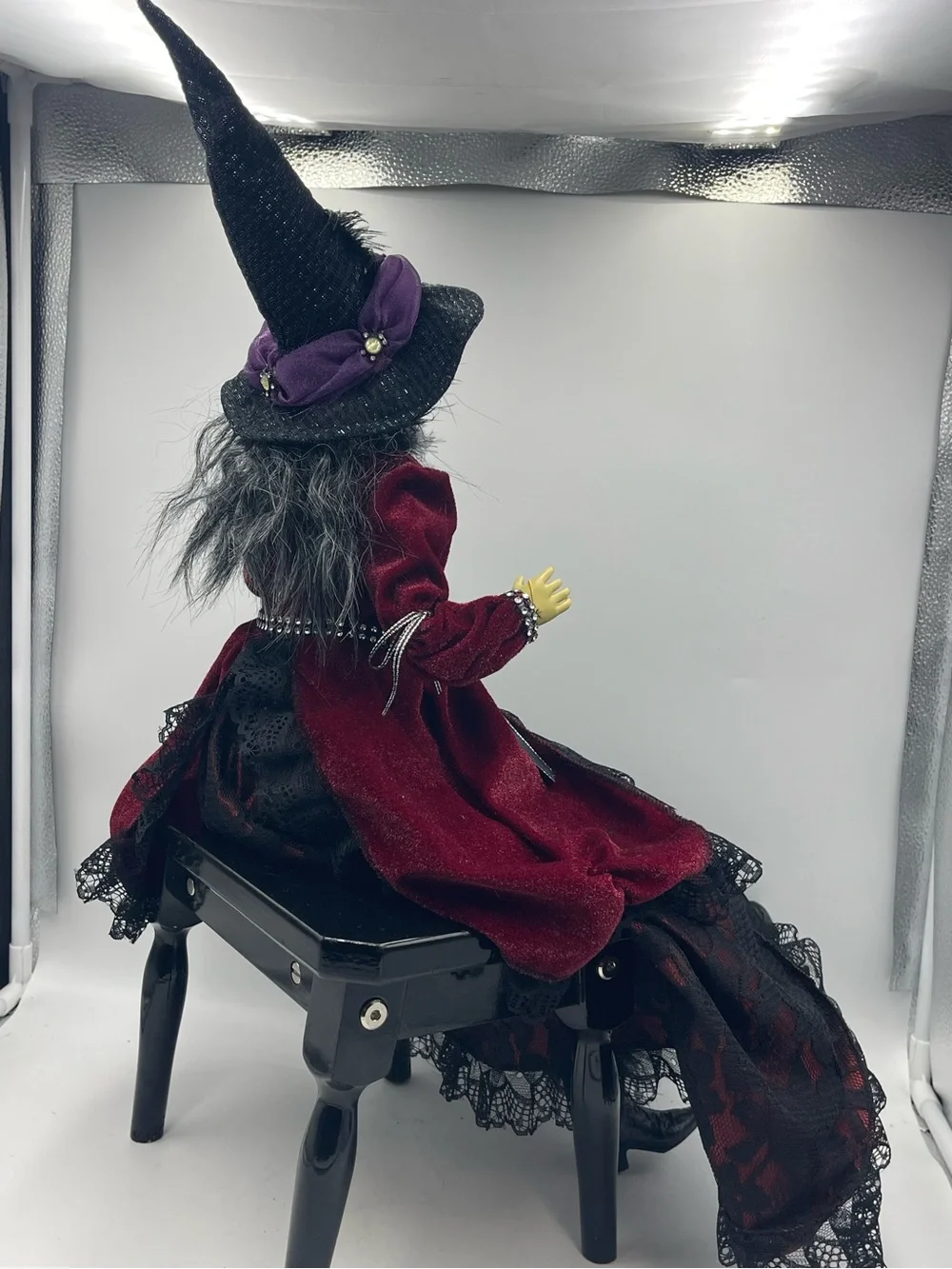 28” Whimsical Halloween Gothic Victorian Wicked Witch Shelf Sitter w/ Green Face